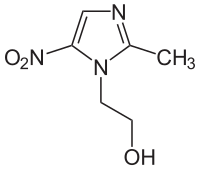 метронідазол   Хімічне з'єднання   ІЮПАК   2- (2-methyl-5-nitro-1 H -imidazol-1-yl) ethanol   Брутто-формула   C6H9N3O3   молярна маса   171
