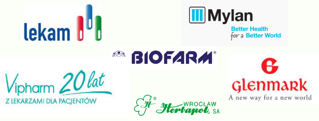 Biofarm   Polpharma   Sandoz   Teva   Gedeon Richter   Adamed   Mylan   Lekam   Egis Polska   Glenmark   Vipharm   Herbapol